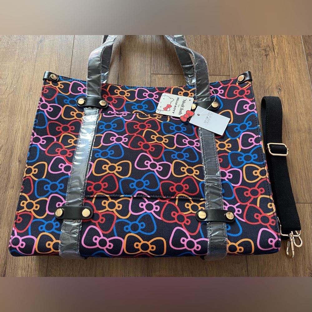 HELLO KITTY (ModCloth)-NWT Large Canvas Bow Briefcase/Shoulder Tote with Strap - Picture 15 of 15